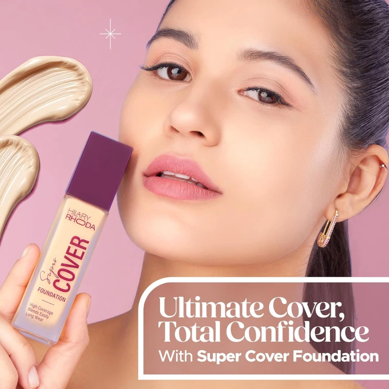 Hilary Rhoda Super Cover Foundation for All Skin Types|Blemish Free|High Coverage & Waterproof Foundation|24-Hour Stay & Non-Sticky Formula|Matte Finish|Blends Flawlessly|30g (Shell White| Shade 01) - Thumbnail 3